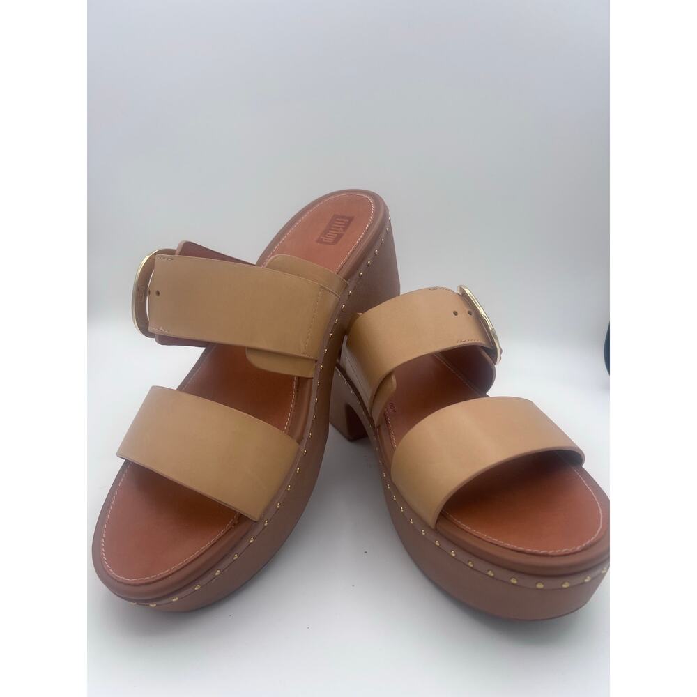 FitFlop Leather Slide Sandals with Buckle - Tan - Modern Comfort Footwear - Picture 3 of 6